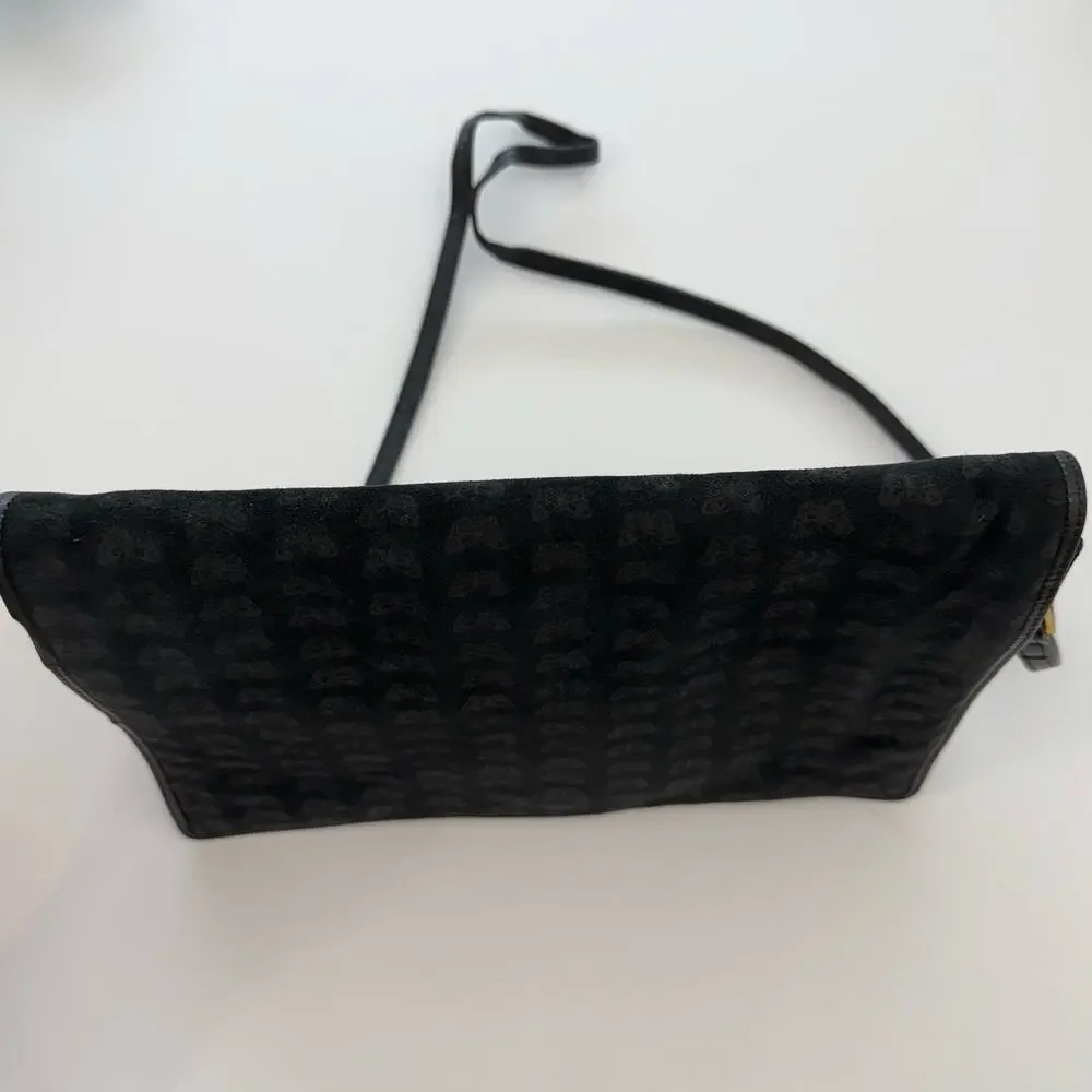 Bottega Veneta Vintage Suede Shoulder Bag Envelope Clutch Black Butterfly Print
